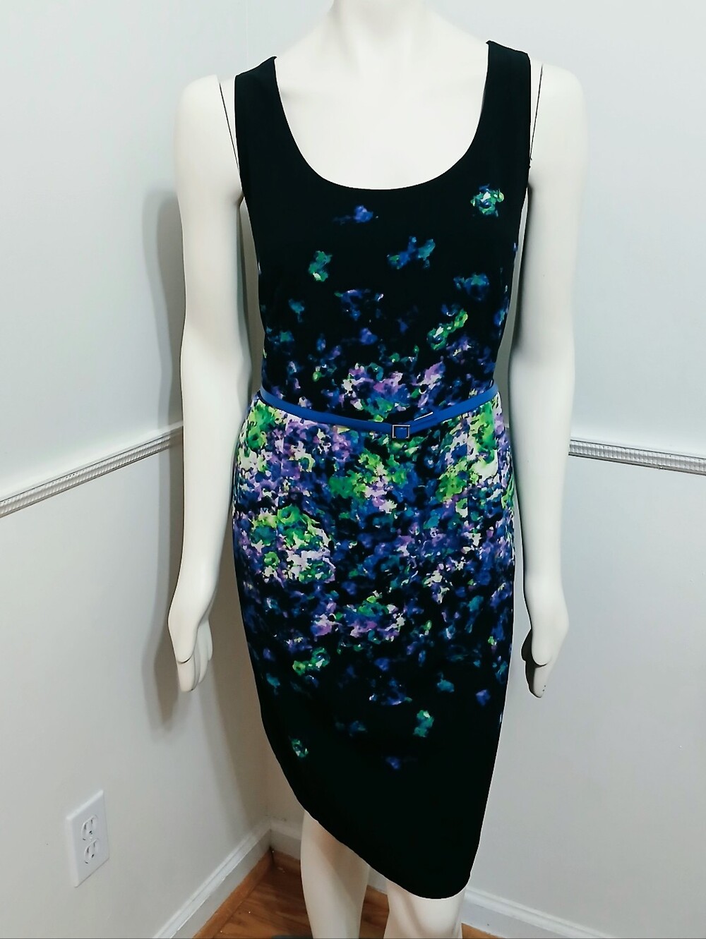 Lane Bryant Womens Size 18 Floral Sheath Dress Blue Belted Sleeveless NWT